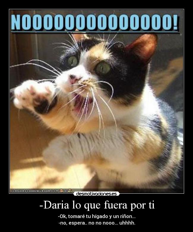 -Daria lo que fuera por ti - -Ok, tomaré tu hígado y un riñon...
-no, espera.. no no nooo... uhhhh.