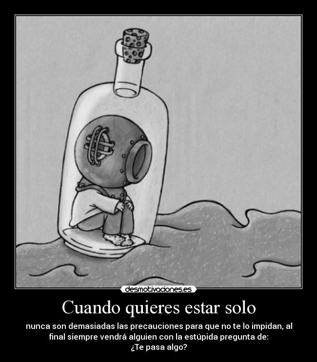 Cuando quieres estar solo - nunca son demasiadas las precauciones para que no te lo impidan, al
final siempre vendrá alguien con la estúpida pregunta de:
¿Te pasa algo?