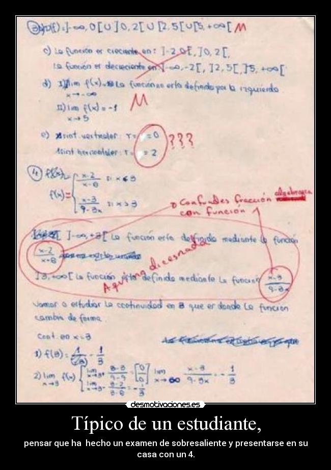 Típico de un estudiante, - pensar que ha  hecho un examen de sobresaliente y presentarse en su casa con un 4.