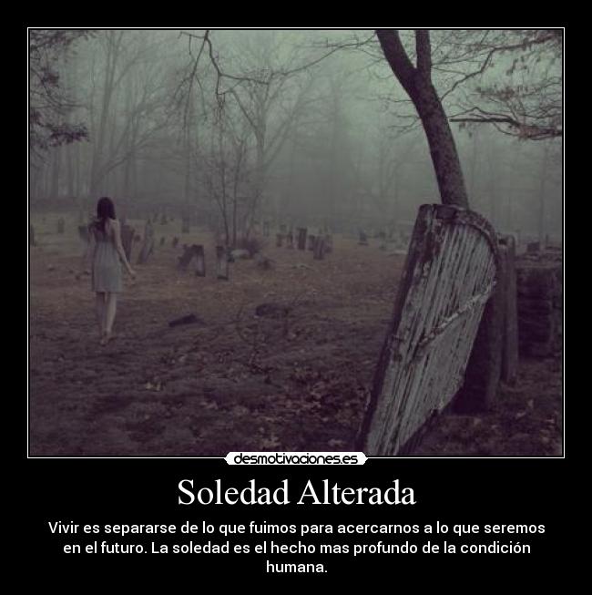 Soledad Alterada - Vivir es separarse de lo que fuimos para acercarnos a lo que seremos
en el futuro. La soledad es el hecho mas profundo de la condición
humana.