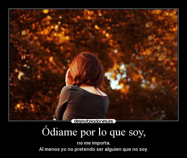 Ódiame por lo que soy, - no me importa.
Al menos yo no pretendo ser alguien que no soy.