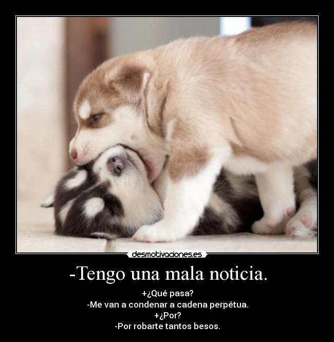 -Tengo una mala noticia. - +¿Qué pasa?
-Me van a condenar a cadena perpétua.
+¿Por?
-Por robarte tantos besos.