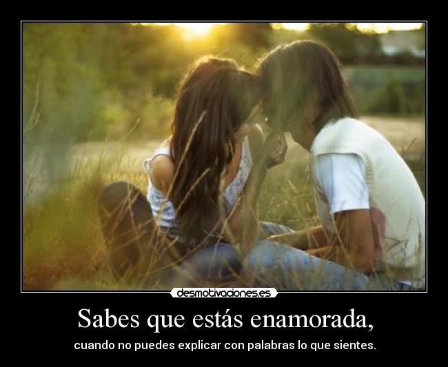 Sabes que estás enamorada, - cuando no puedes explicar con palabras lo que sientes.