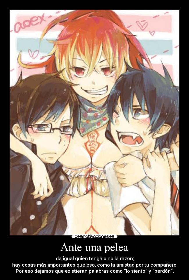 Ante una pelea - da igual quien tenga o no la razón;
hay cosas más importantes que eso, como la amistad por tu compañero.
Por eso dejamos que existieran palabras como lo siento y perdón.