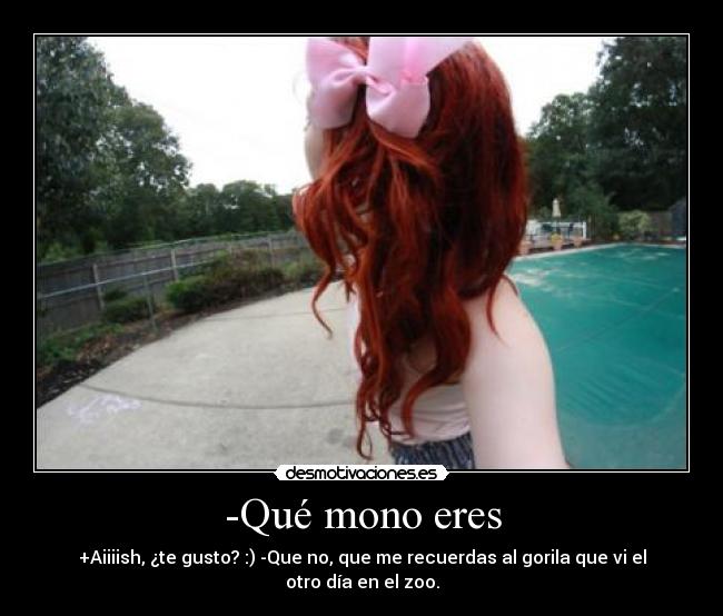 -Qué mono eres - +Aiiiish, ¿te gusto? :) -Que no, que me recuerdas al gorila que vi el otro día en el zoo.