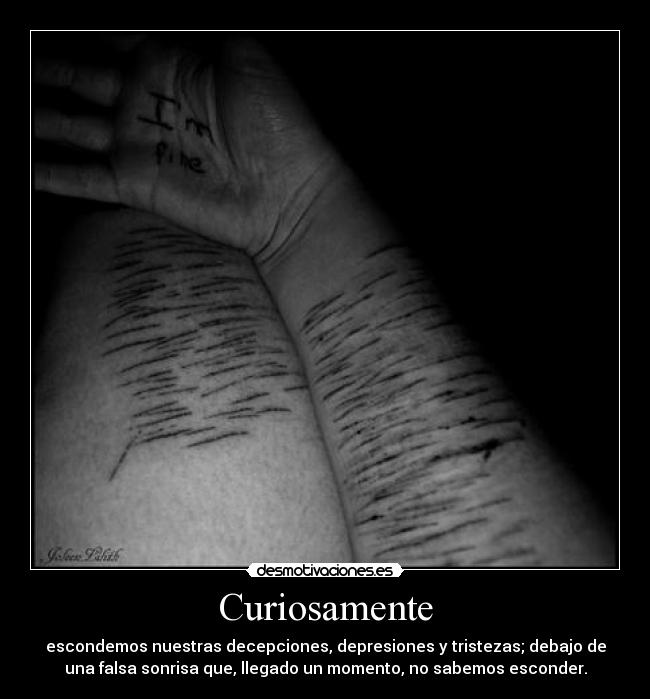 Curiosamente - escondemos nuestras decepciones, depresiones y tristezas; debajo de
una falsa sonrisa que, llegado un momento, no sabemos esconder.