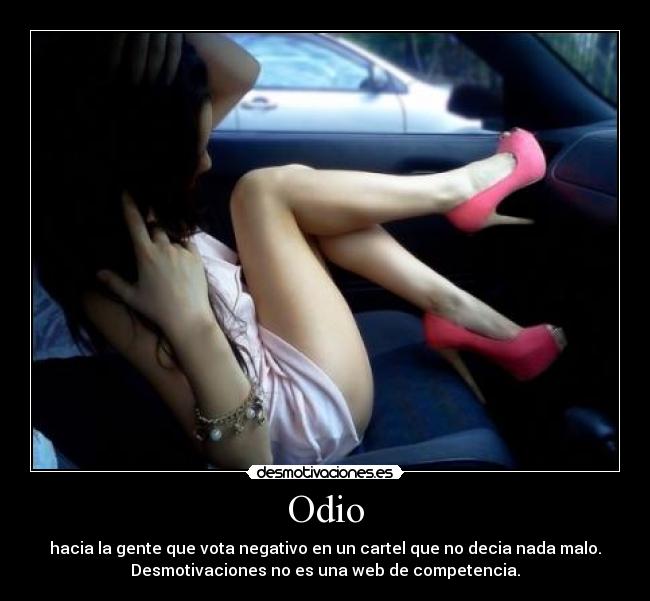 Odio - hacia la gente que vota negativo en un cartel que no decia nada malo.
Desmotivaciones no es una web de competencia.