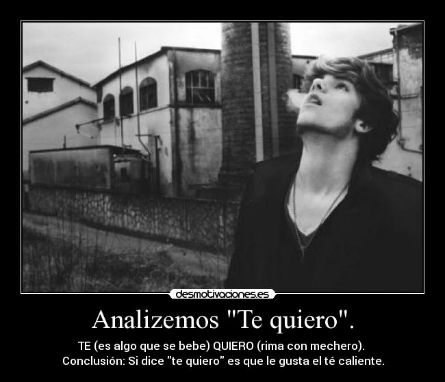 Analizemos Te quiero. - TE (es algo que se bebe) QUIERO (rima con mechero). 
Conclusión: Si dice te quiero es que le gusta el té caliente.