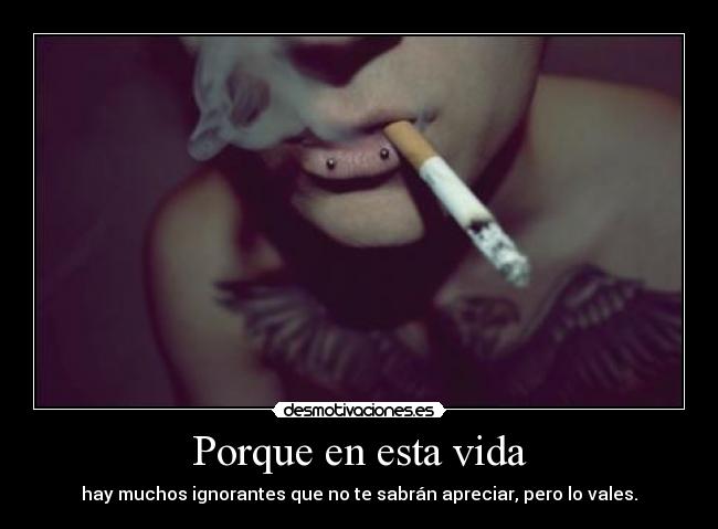 Porque en esta vida - hay muchos ignorantes que no te sabrán apreciar, pero lo vales.