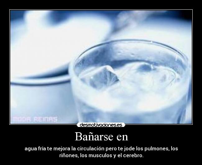 Bañarse en - agua fría te mejora la circulación pero te jode los pulmones, los
riñones, los musculos y el cerebro.