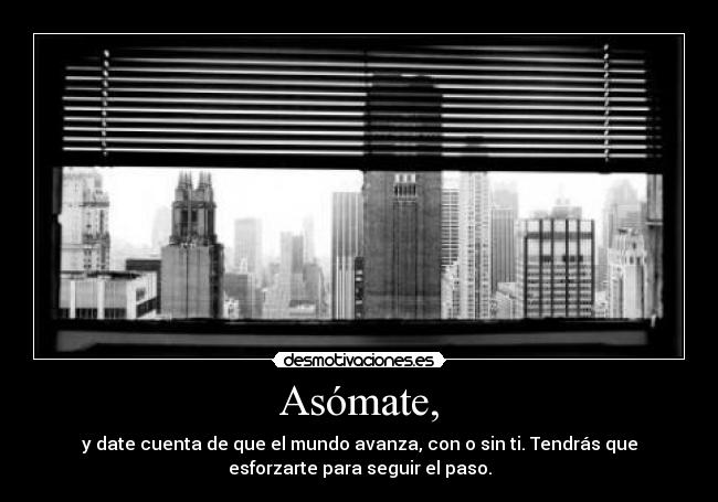 Asómate, - y date cuenta de que el mundo avanza, con o sin ti. Tendrás que
esforzarte para seguir el paso.