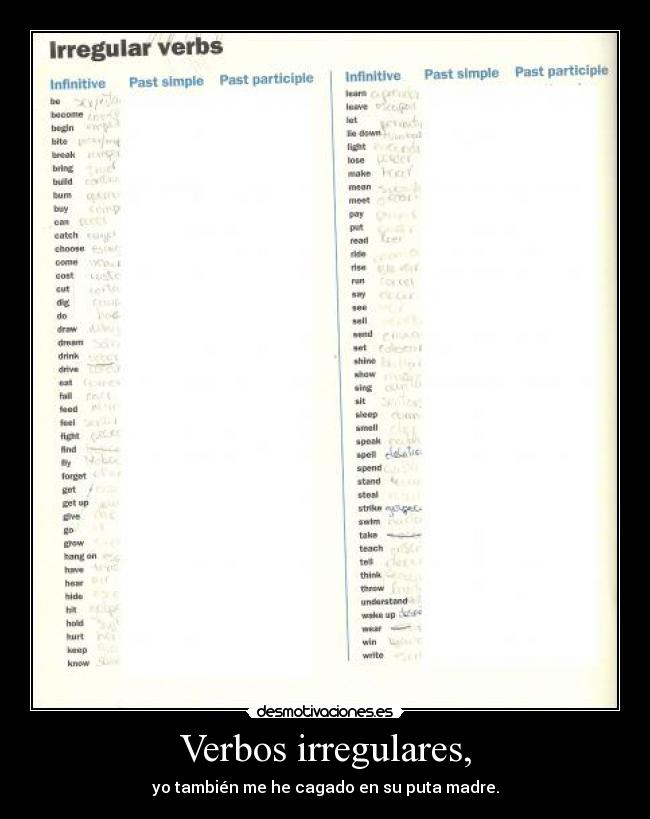 Verbos irregulares, -