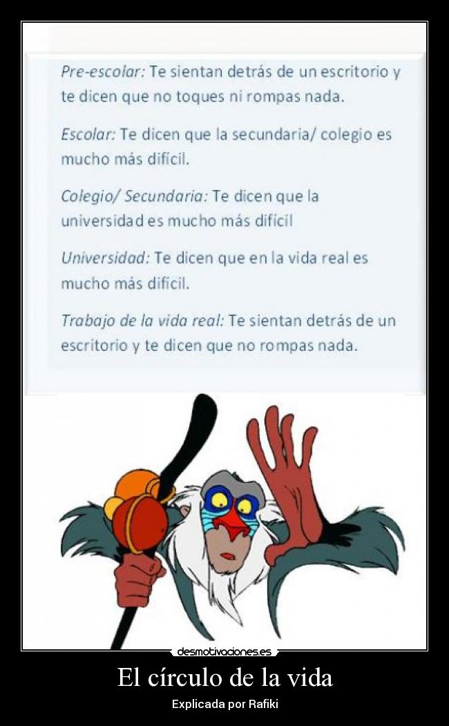 carteles vida rafiki ciclo vida mono ironia desmotivaciones