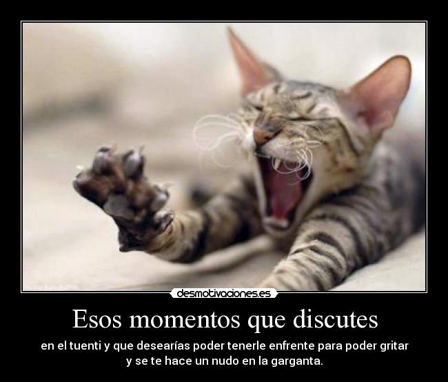 Esos momentos que discutes - en el tuenti y que desearías poder tenerle enfrente para poder gritar
y se te hace un nudo en la garganta.
