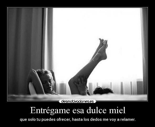 Entrégame esa dulce miel - que solo tu puedes ofrecer, hasta los dedos me voy a relamer.