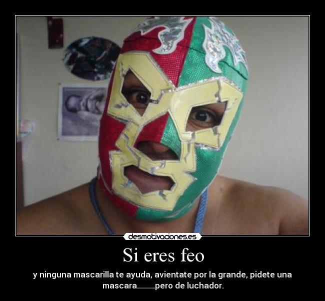 Si eres feo - y ninguna mascarilla te ayuda, avientate por la grande, pidete una
mascara.........pero de luchador.