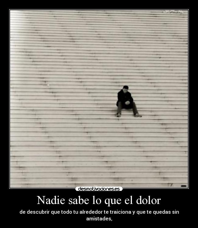 Nadie sabe lo que el dolor - de descubrir que todo tu alrededor te traiciona y que te quedas sin amistades,