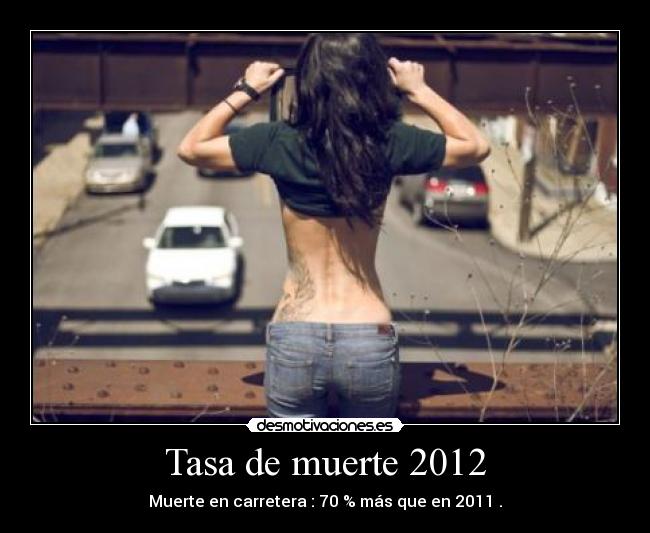 Tasa de muerte 2012 - Muerte en carretera : 70 % más que en 2011 .