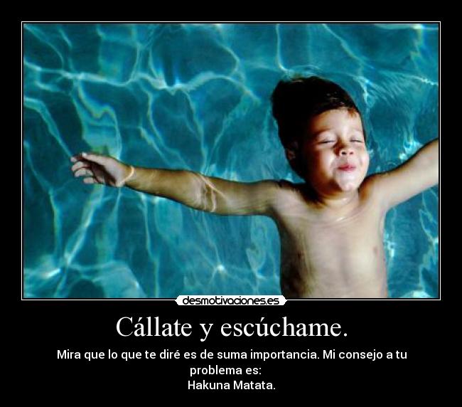Cállate y escúchame. - Mira que lo que te diré es de suma importancia. Mi consejo a tu problema es:    
Hakuna Matata.