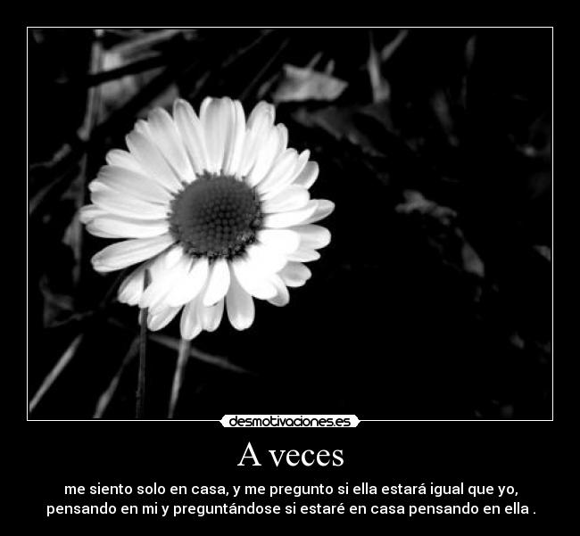 A veces - me siento solo en casa, y me pregunto si ella estará igual que yo,
pensando en mi y preguntándose si estaré en casa pensando en ella .