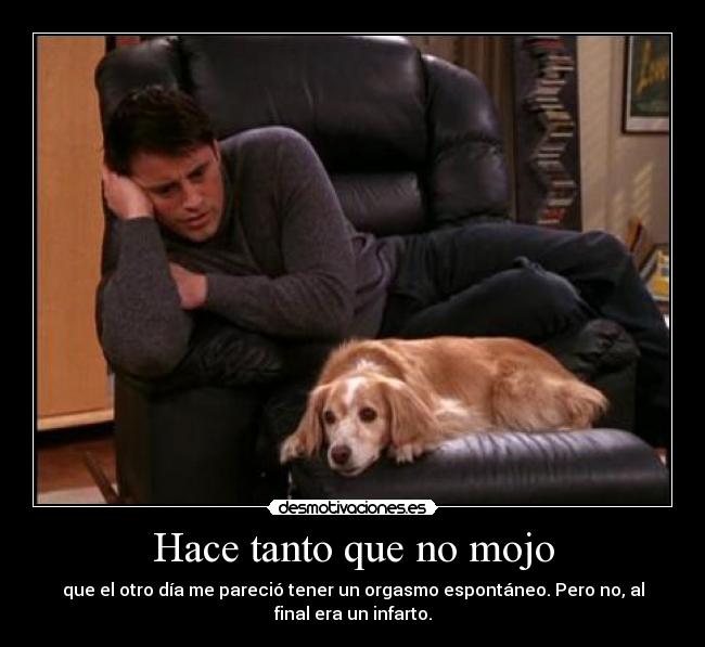 Hace tanto que no mojo - que el otro día me pareció tener un orgasmo espontáneo. Pero no, al
final era un infarto.