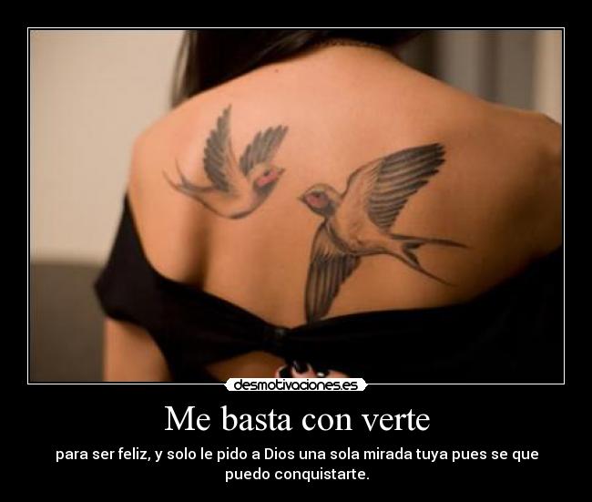 Me basta con verte - para ser feliz, y solo le pido a Dios una sola mirada tuya pues se que
puedo conquistarte.