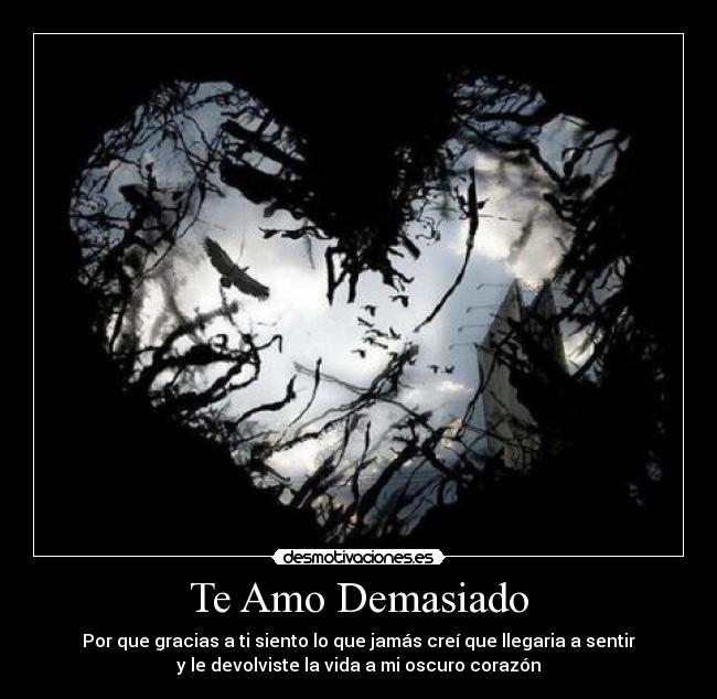 Te Amo Demasiado - Por que gracias a ti siento lo que jamás creí que llegaria a sentir
y le devolviste la vida a mi oscuro corazón