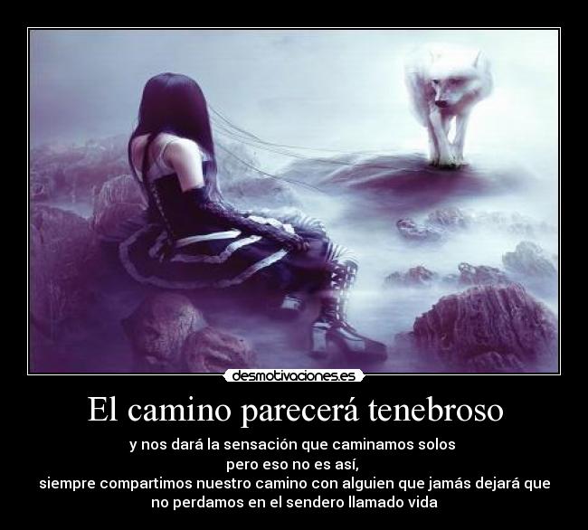 El camino parecerá tenebroso - y nos dará la sensación que caminamos solos 
pero eso no es así, 
siempre compartimos nuestro camino con alguien que jamás dejará que
no perdamos en el sendero llamado vida