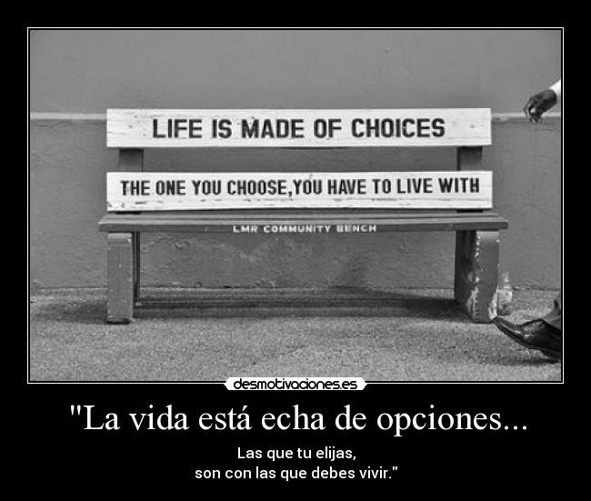 La vida está echa de opciones... - Las que tu elijas,
son con las que debes vivir.
