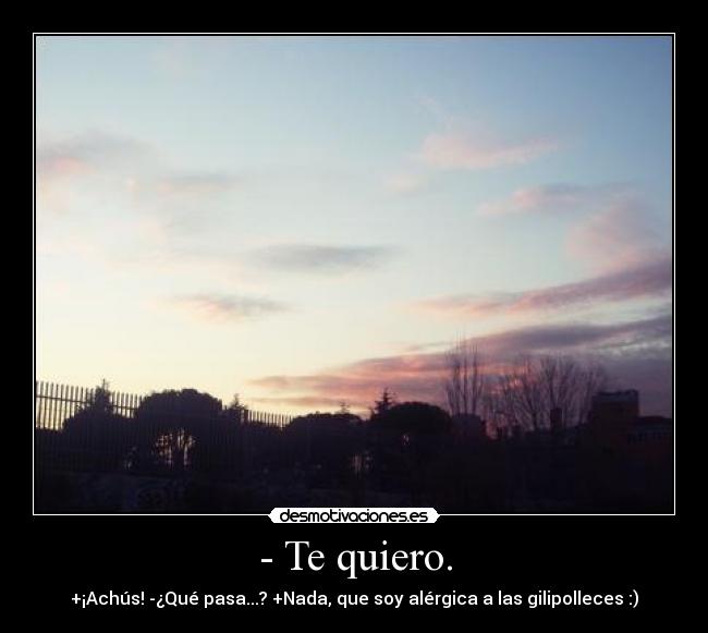 - Te quiero. - +¡Achús! -¿Qué pasa...? +Nada, que soy alérgica a las gilipolleces :)