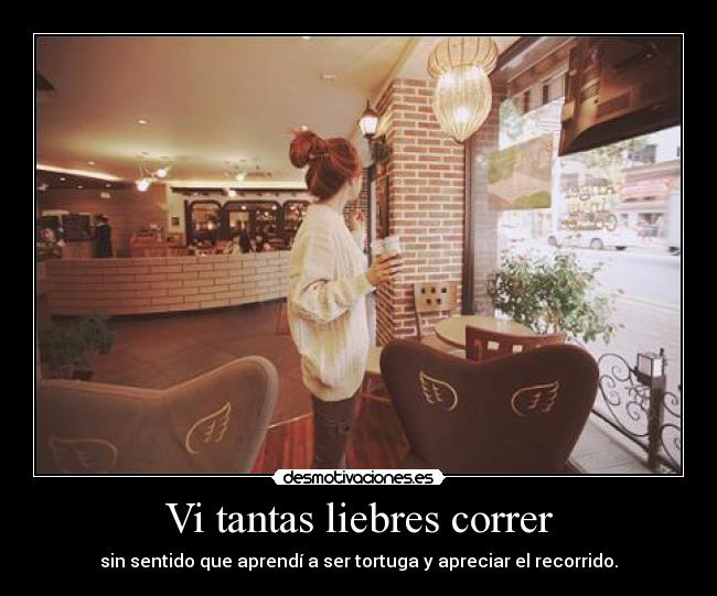 Vi tantas liebres correr - sin sentido que aprendí a ser tortuga y apreciar el recorrido.