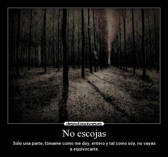 No escojas - Sólo una parte, tómame como me doy, entero y tal como soy, no vayas a equivocarte.