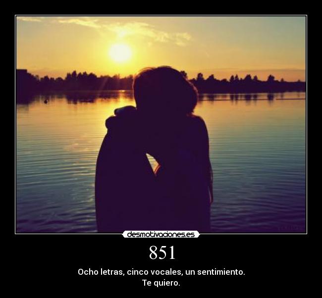 851 - Ocho letras, cinco vocales, un sentimiento.
Te quiero.