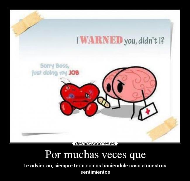 Por muchas veces que - te adviertan, siempre terminamos haciéndole caso a nuestros sentimientos