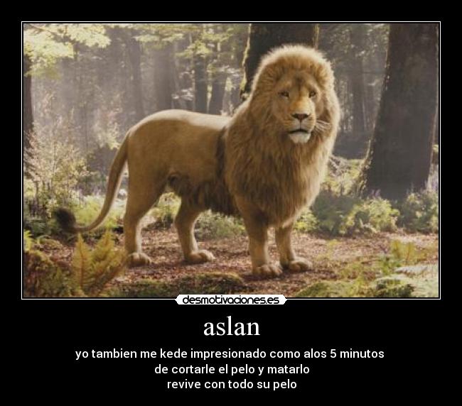 aslan - yo tambien me kede impresionado como alos 5 minutos 
de cortarle el pelo y matarlo
revive con todo su pelo