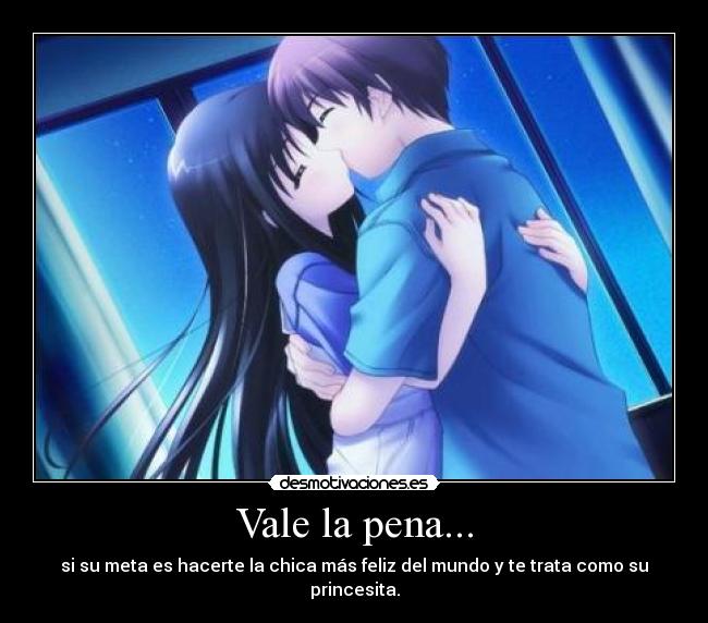 carteles anime amor pareja vale meta chica feliz mundo princesa abrazo beso desmotivaciones