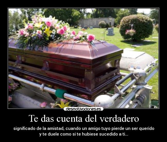 Te das cuenta del verdadero - significado de la amistad, cuando un amigo tuyo pierde un ser querido
y te duele como si te hubiese sucedido a ti...