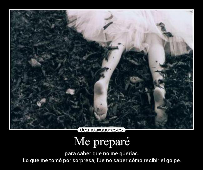 Me preparé - para saber que no me querías.
Lo que me tomó por sorpresa, fue no saber cómo recibir el golpe.