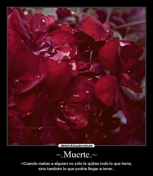 ~.Muerte.~ - ~Cuando matas a alguien no sólo le quitas todo lo que tiene,
sino también lo que podría llegar a tener...