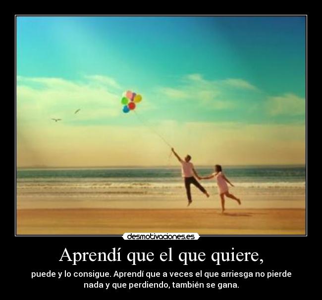 Aprendí que el que quiere, - puede y lo consigue. Aprendí que a veces el que arriesga no pierde
nada y que perdiendo, también se gana.