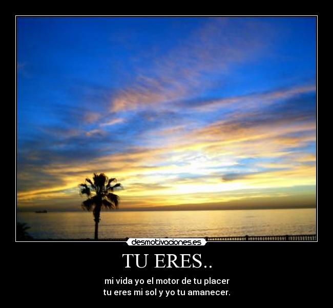 TU ERES.. - mi vida yo el motor de tu placer
tu eres mi sol y yo tu amanecer.