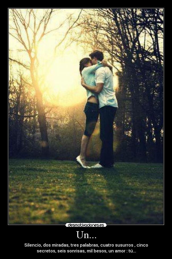 Un... - Silencio, dos miradas, tres palabras, cuatro susurros , cinco
secretos, seis sonrisas, mil besos, un amor : tú...