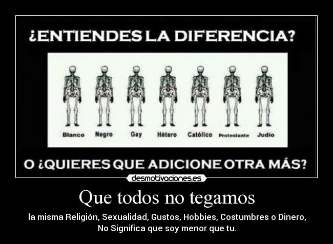 carteles diferencia todo blanco negro gay heterosexual catolico protestante judio dinero desmotivaciones