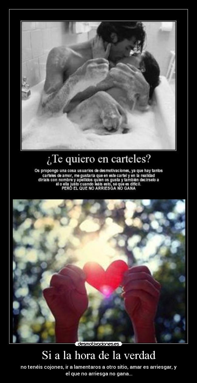 Si a la hora de la verdad - no tenéis cojones, ir a lamentaros a otro sitio, amar es arriesgar, y
el que no arriesga no gana...