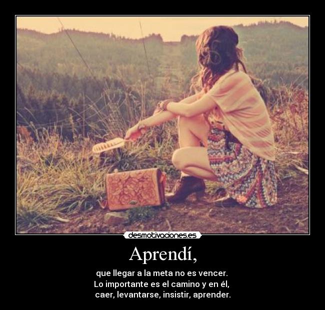 Aprendí, - que llegar a la meta no es vencer.
Lo importante es el camino y en él,
caer, levantarse, insistir, aprender.