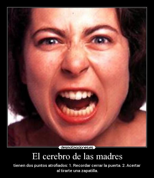 El cerebro de las madres - tienen dos puntos atrofiados: 1. Recordar cerrar la puerta. 2. Acertar
al tirarte una zapatilla.