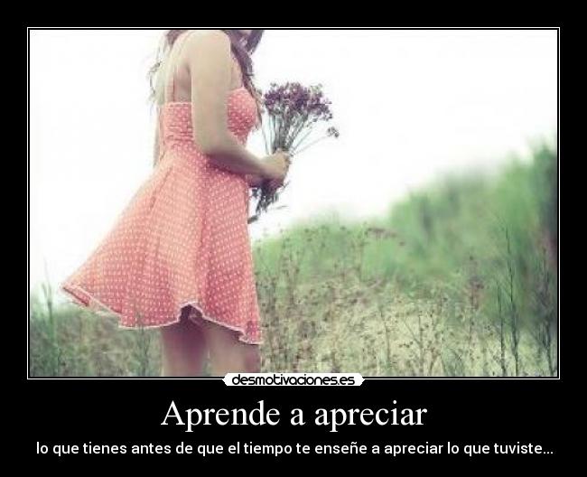 Aprende a apreciar - lo que tienes antes de que el tiempo te enseñe a apreciar lo que tuviste...