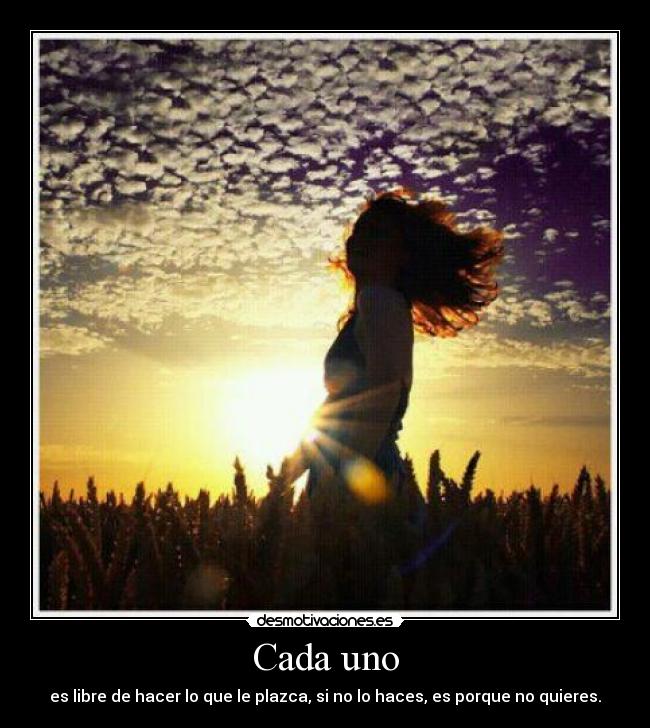 Cada uno - es libre de hacer lo que le plazca, si no lo haces, es porque no quieres.