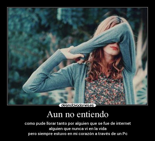 Aun no entiendo - como pude llorar tanto por alguien que se fue de internet
alguien que nunca vi en la vida
pero siempre estuvo en mi corazón a través de un Pc