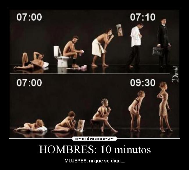 HOMBRES: 10 minutos - MUJERES: ni que se diga....